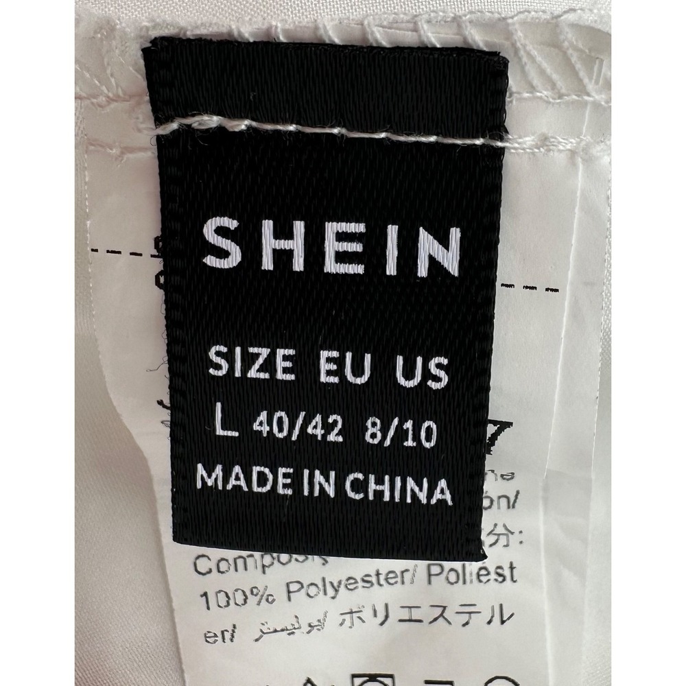 Shein Eyelet Mini Dress White Sweetheart Neck Short Puff Sleeves Women's Large - Picture 5 of 11